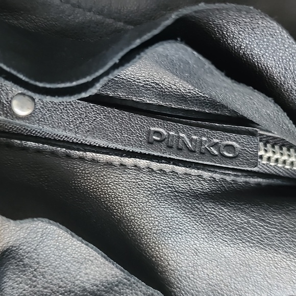 Pinko Leather Stretch Jacket Black Ruffles Size 10 - Picture 3 of 7